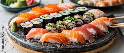 Elegant presentation of sushi platter with diverse selections