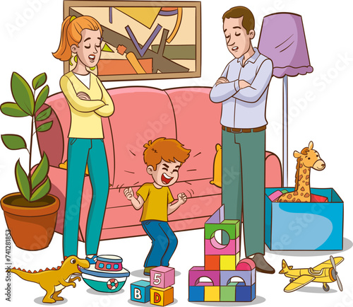 vector illustration of angry boy arguing with his family