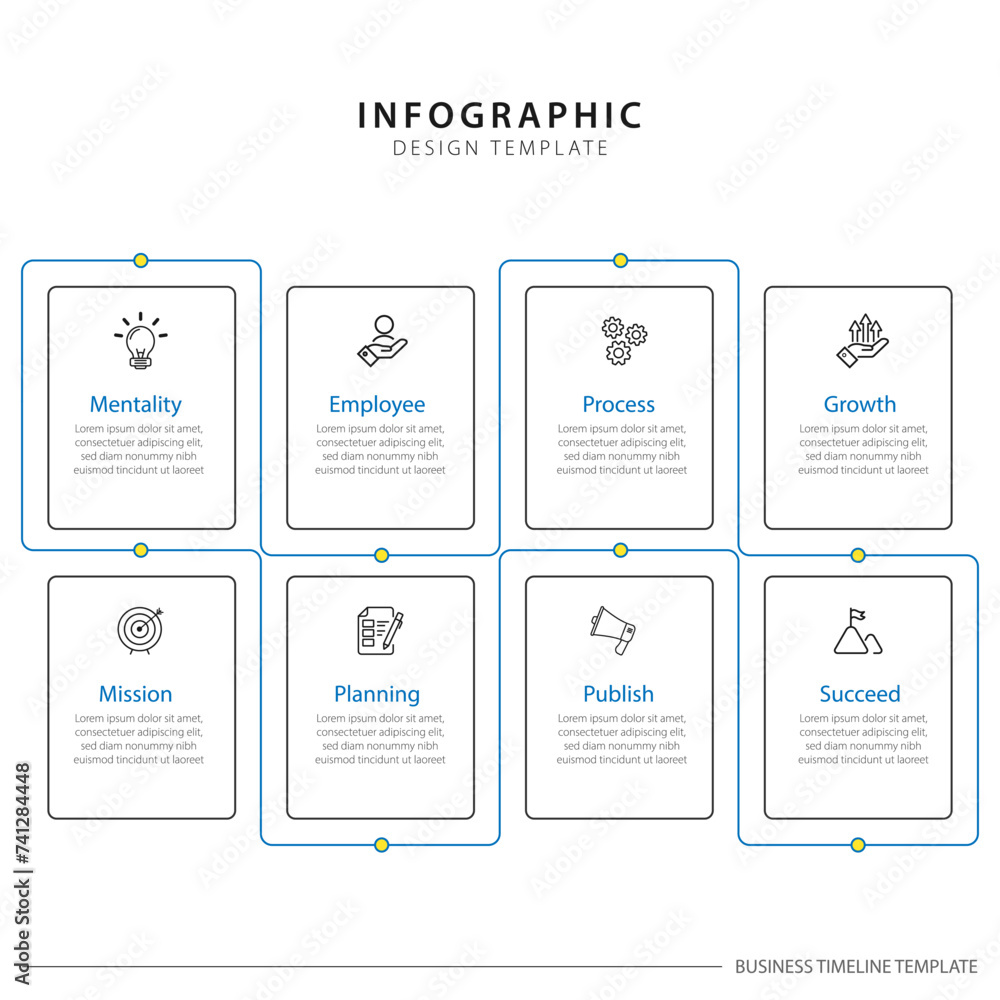 Timeline Creator infographic template. 8 Step timeline journey, calendar Flat simple infographics design template. presentation graph. Business concept with 8 options, gantt vector illustration.