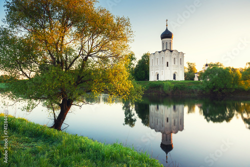 Church of the Intercession on the Nerl in Bogolyubovo, Russia. Famous landmark of the Golden Ring of Russia. photo