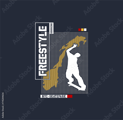 FREESTYLE, Skateboard sport typography, t-shirt graphics, vectors illustration.