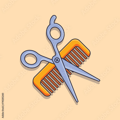 Scissors and comb cartoon vector illustration