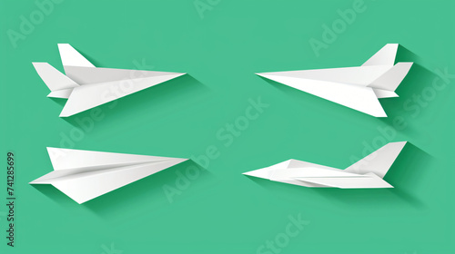 Paper plane icon set. Green.