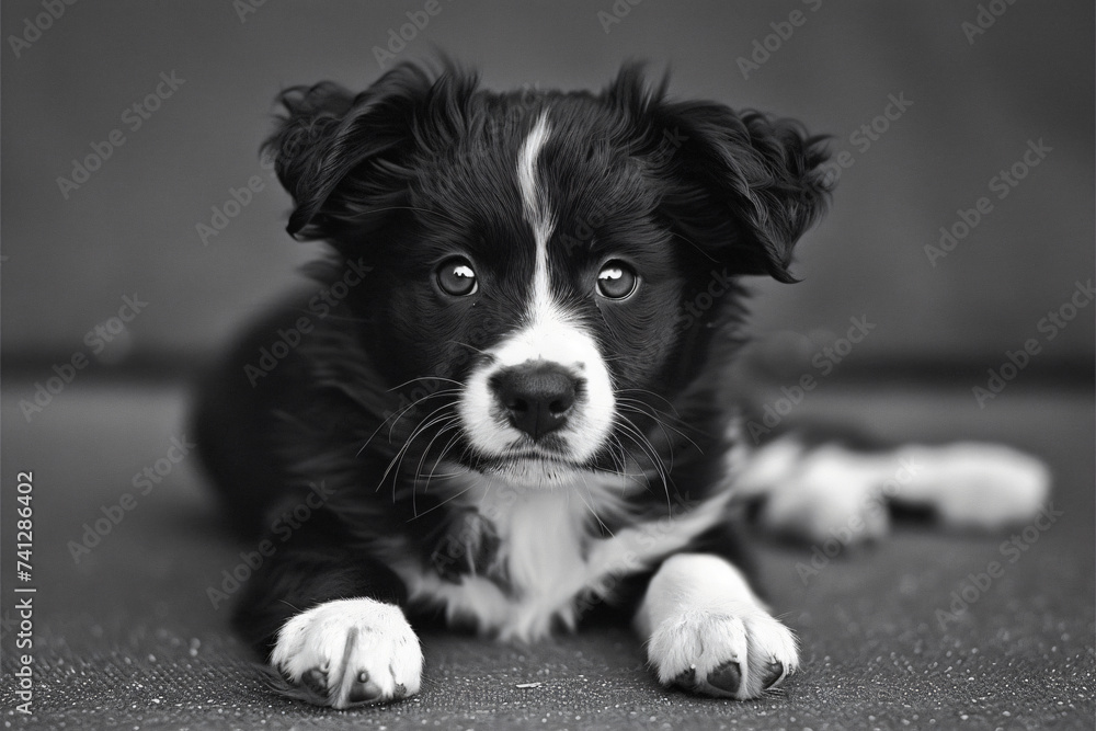 border collie puppy to portrait, in the style of minimalist monochromes border collie puppy to portrait, in the style of minimalist monochromes