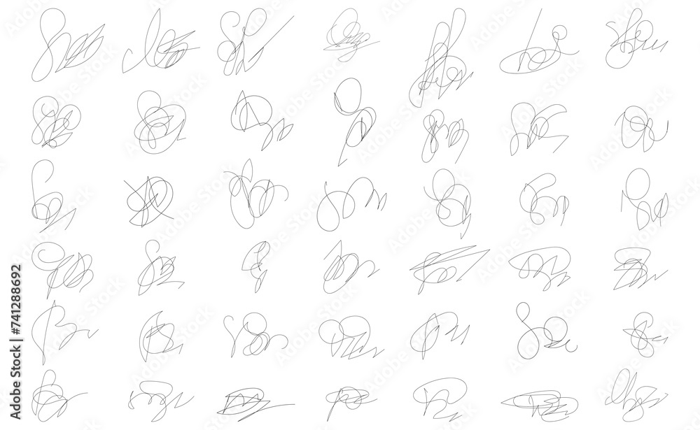 Fake Hand-drawn autograph.Fictitious vector autograph and signature.Handwritten collection of fictitious signature. Fake fictitious signature.