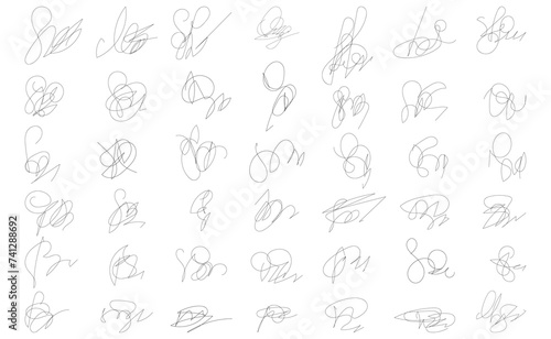 Fake Hand-drawn autograph. Fictitious vector autograph and signature. Handwritten collection of fictitious signature. Fake fictitious signature.