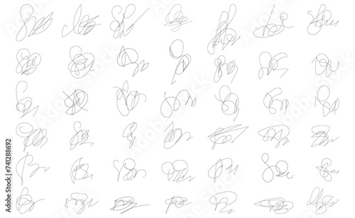 Fake Hand-drawn autograph. Fictitious vector autograph and signature. Handwritten collection of fictitious signature. Fake fictitious signature.