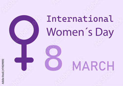 Cartel del día internacional de la mujer morado con icono de femenino.