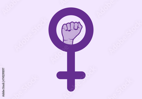 Icono feminista con puño morado de logo femenino.