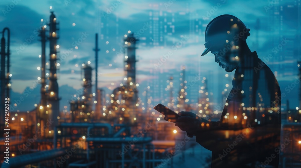The engineer worked tirelessly to ensure the safe operation of the oil rig, pipeline, and petrochemical plant, balancing fuel production with environmental concerns in a world of double exposure. The engineer worked tirelessly to ensure the safe operation of the oil rig, pipeline, and petrochemical plant, balancing fuel production with environmental concerns in a world of double exposure.