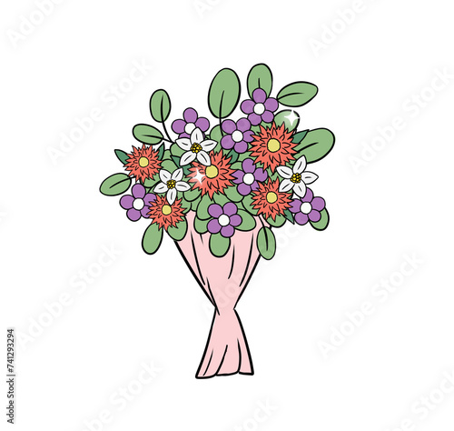 different red, purple and white flower bucket illustration (ID: 741293294)