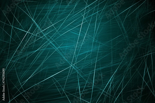 An intriguing background with a chaotic arrangement of scratch-like lines in teal over a dark base. The varying opacities and directions of the lines create a sense of movement and depth, suitable for photo
