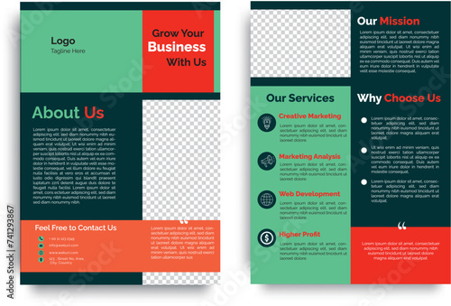 business flyer design template in green, red color vector flyer for business growth