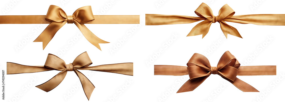 Set of beige ribbons and bows, cut out - obrazy, fototapety, plakaty 