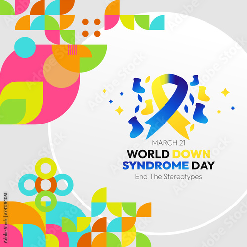 World Down Syndrome Day banner in modern geometric style. Square banner for social media and more with typography. Vector illustration for banners  posters  invitations  greetings and more