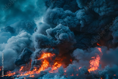 Dramatic scene of large blaze and billowing smoke urgent crisis response needed. Concept Emergency Response, Crisis Management, Firefighters, Disaster Preparedness