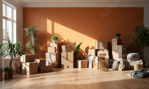 Wallpaper Mural boxes of shipping products in the room  Torontodigital.ca