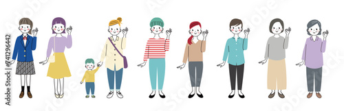 OKのポーズをしている様々な年齢層の女性のイラスト