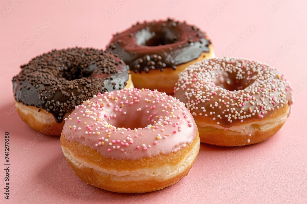 freshly baked donuts with sugar sprinkles on a rustic, warm-toned surface freshly baked donuts with sugar sprinkles on a rustic, warm-toned surface