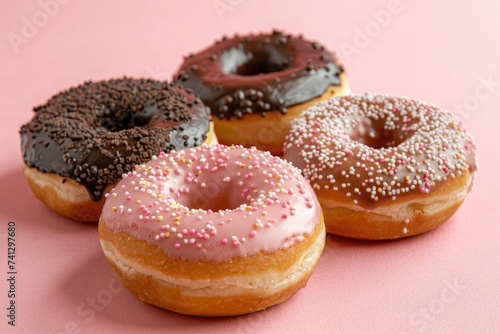 freshly baked donuts with sugar sprinkles on a rustic, warm-toned surface