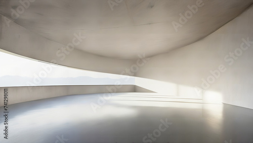 Moderner weißer Design Raum	in Betonoptik mit Lichteinfall
