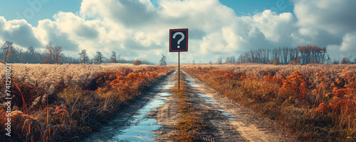 The winding road to change leading to a question mark symbolizing uncertainty, decisions, transitions, and future paths in personal and professional life photo