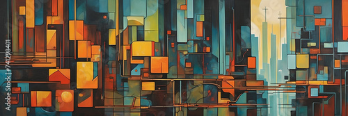 Art background, panorama, Cubo-Futurism style. Digital illustration.