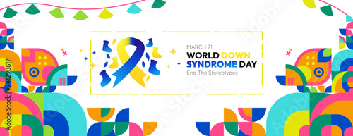 World Down Syndrome Day banner in modern geometric style. Long banners for social media and more with typography. Vector illustration for banners  posters  invitations  greetings and more