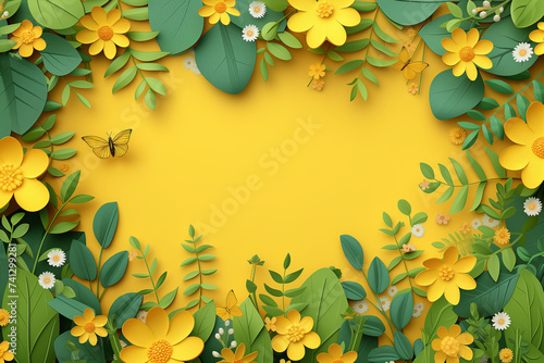 frame of flowers on a yellow background © Anastasiia Trembach
