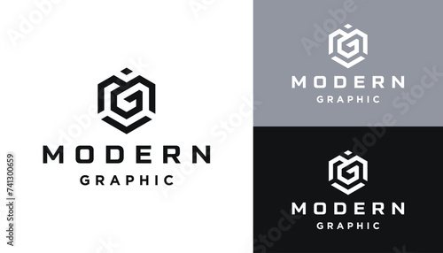 Initial Letter MG G M GM Monogram with Simple Hexagon Shape Line Art Logo Design