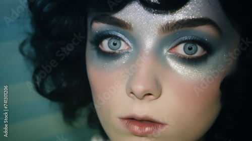 Stylish makeup with Blue Eyeshadow. Woman with blue glam makeup