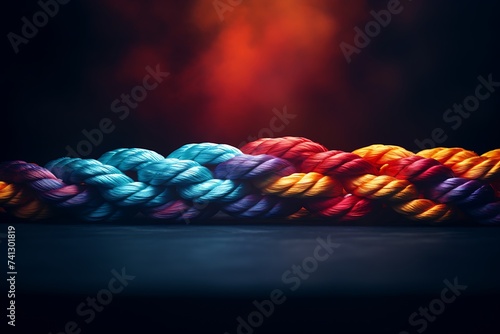 Embracing diversity and unity with a vibrant-colored rope.