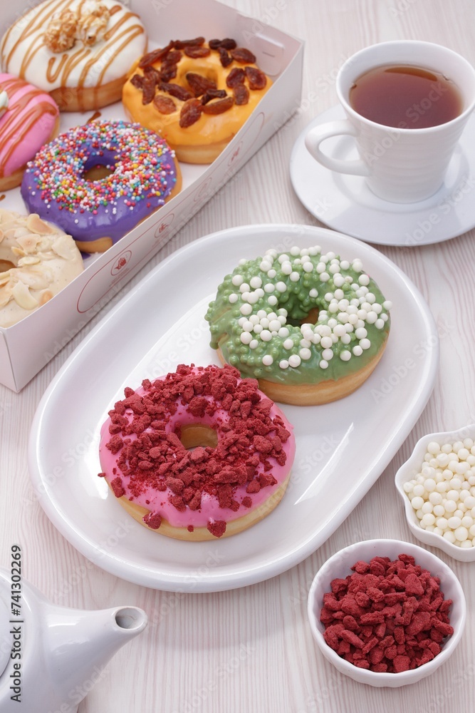 Fluffy and soft donuts with a variety of tempting toppings