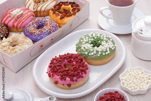 Fluffy and soft donuts with a variety of tempting toppings