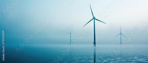 Offshore wind turbine generating eco-friendly power. Sustainable ocean energy