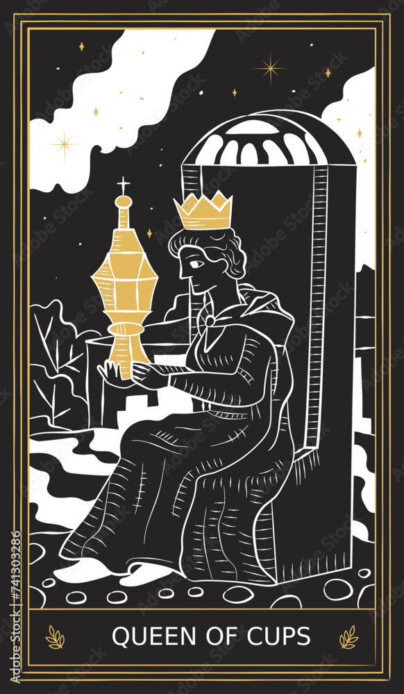 Fototapeta premium Queen of Cups Tarot Card Minor Arcana in Vector Illustration