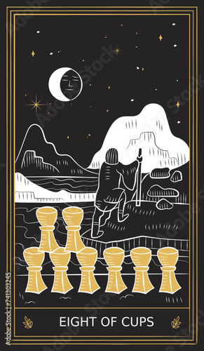 Eight of Cups Tarot Card Minor Arcana in Vector Illustration
