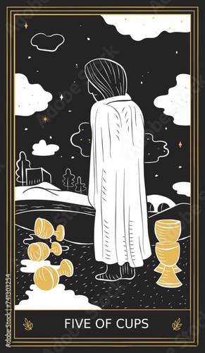 Five of Cups Tarot Card Minor Arcana in Vector Illustration