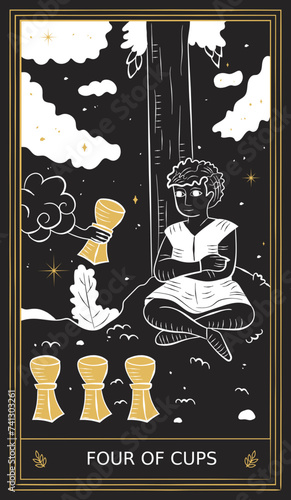 Four of Cups Tarot Card Minor Arcana in Vector Illustration