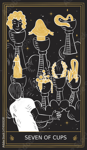 Seven of Cups Tarot Card Minor Arcana in Vector Illustration