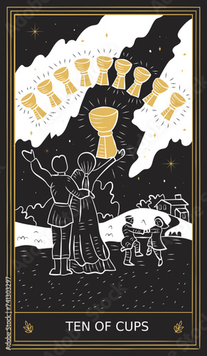 Ten of Cups Tarot Card Minor Arcana in Vector Illustration