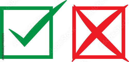 Green checkmark tick and red X icons. photo