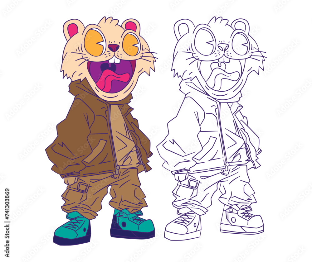 Naklejka premium cute animal doodle illustration for coloring page drawing book