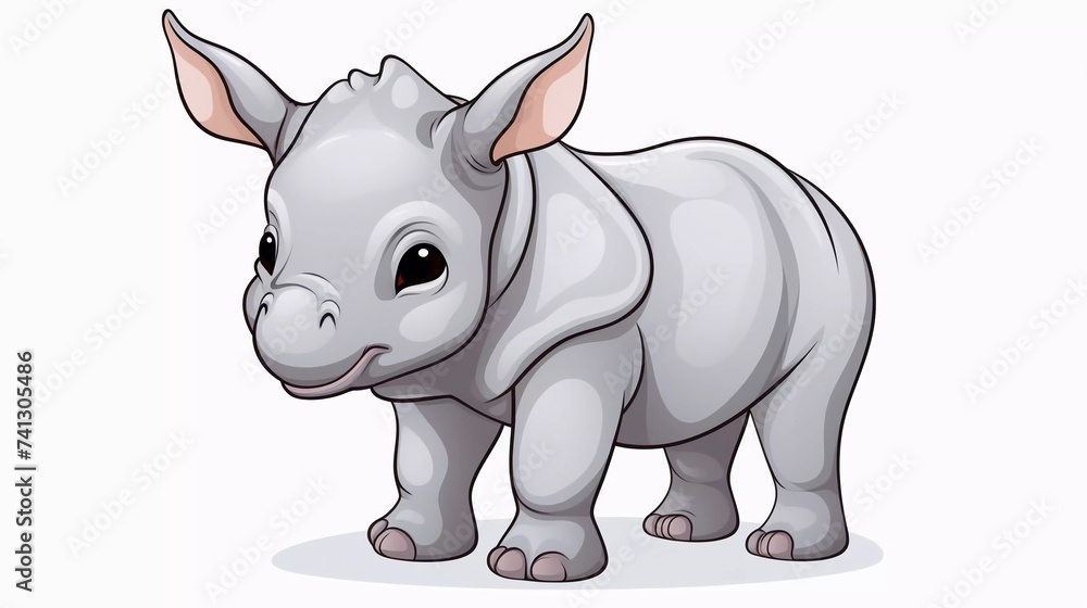 Fototapeta premium Cute Rhino With Icon Vector Cartoon Illustration