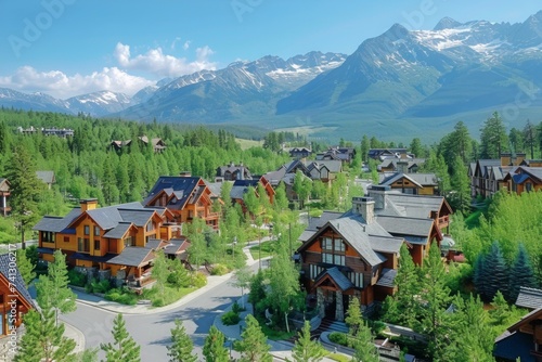 Scenic Aerial View of a Mountain Town With Abundant Trees