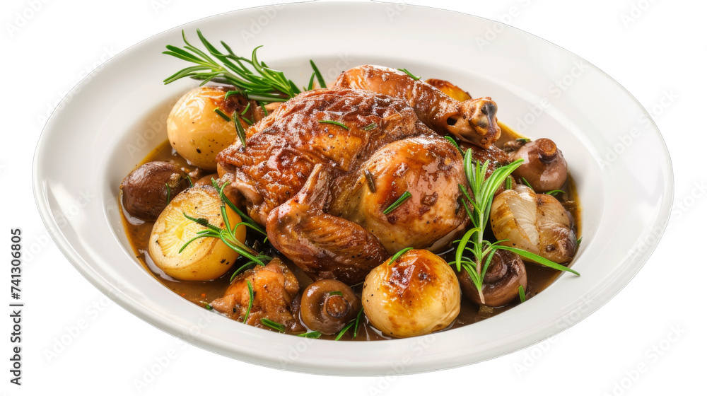 Coq au Vin on isolated on transparent png background. Generative ai Coq au Vin on isolated on transparent png background. Generative ai