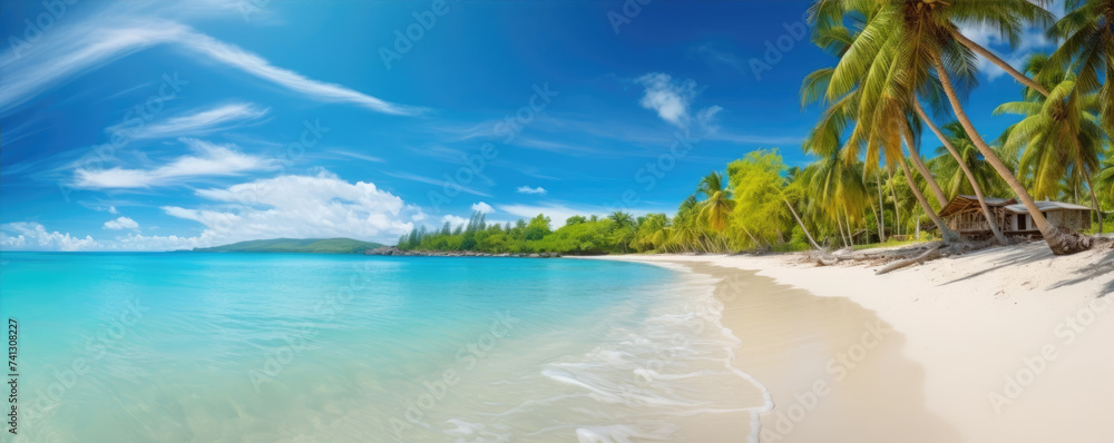 Fototapeta premium Summer beach and blue sky, clear water , perfect holiday banner.