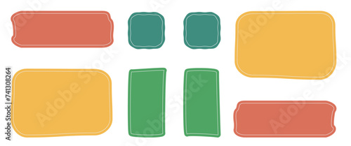 Hand drawn paper quote frame set. Empty speech frames. Colored shaped text box. Flat vector isolated illustration.