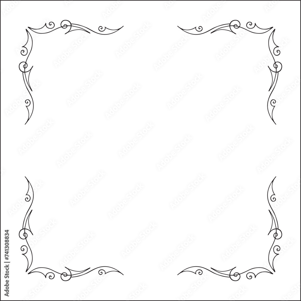 Elegant black and white monochrome ornamental border for greeting cards, banners, invitations. Vector frame for all sizes and formats. Isolated vector illustration.	
