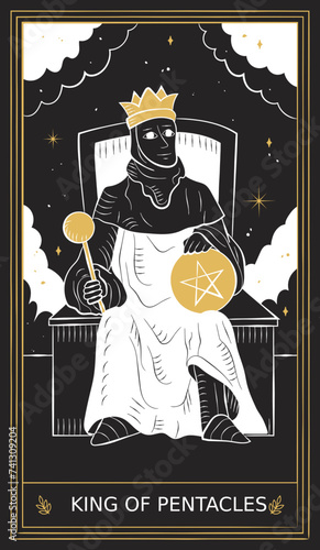 King of Pentacles Tarot Card Minor Arcana in Vector Illustration